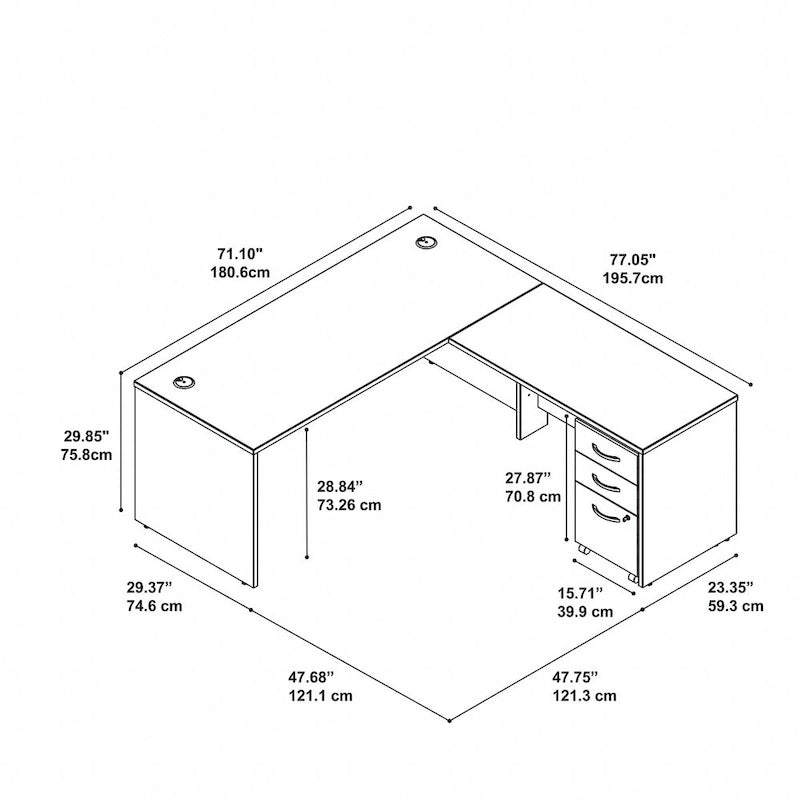 Bureau en L avec tiroirs Series C 72W