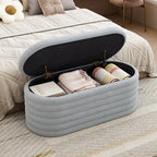 Banc coffre en chenille avec charnière de sécurité, tabouret de bout de lit rembourré en tissu