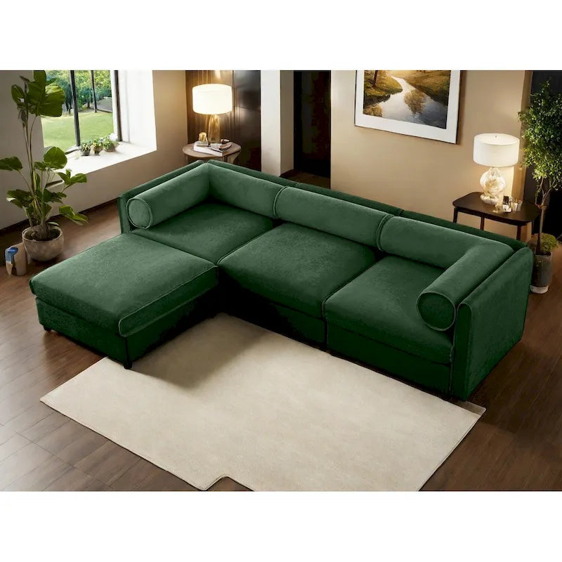 Canapé sectionnel modulaire en forme de L rembourré en chenille 109 po avec siège de rangement, combinaison DIY