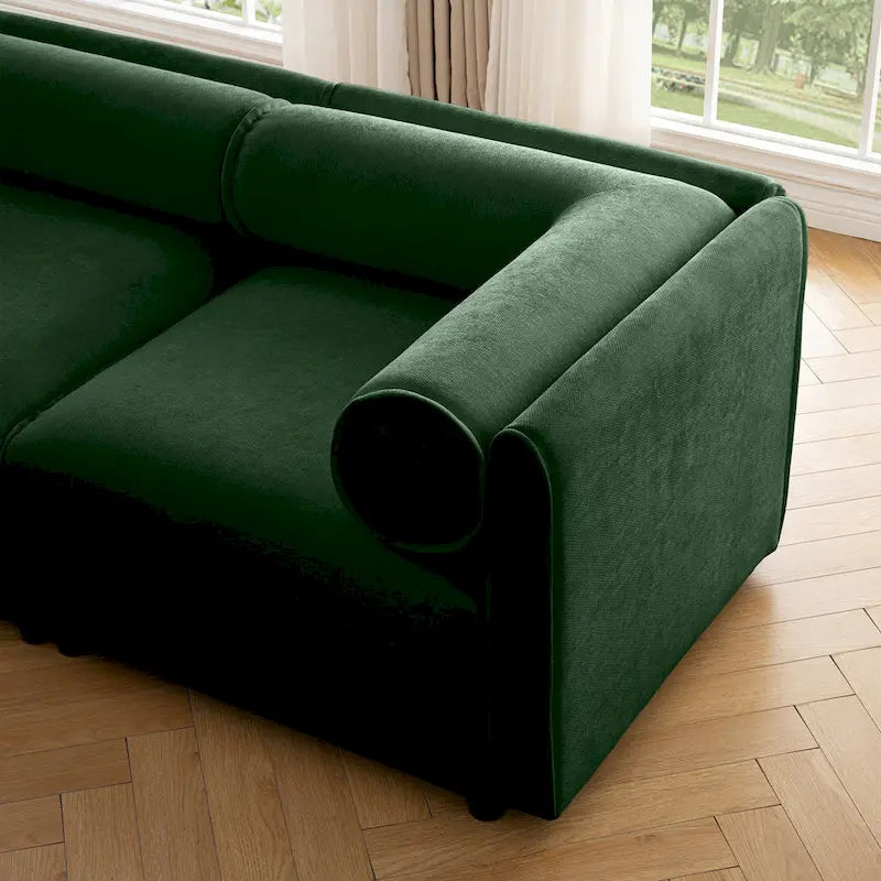 Canapé sectionnel modulaire en forme de L rembourré en chenille 109 po avec siège de rangement, combinaison DIY