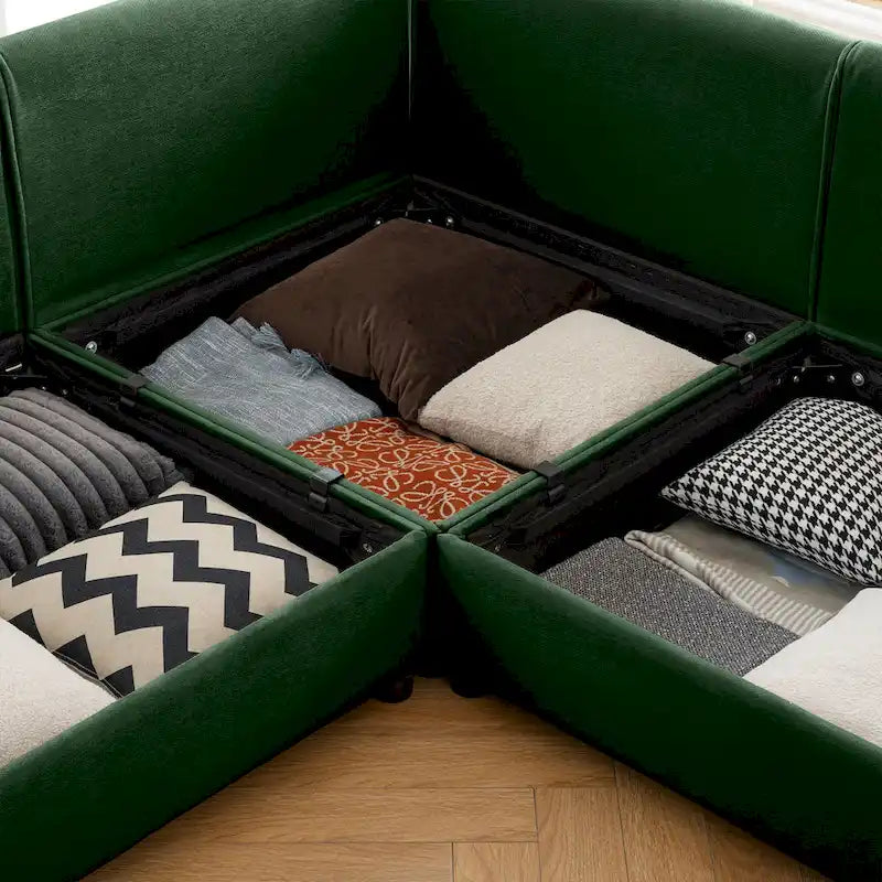 Canapé sectionnel modulaire en forme de L rembourré en chenille 109 po avec siège de rangement, combinaison DIY