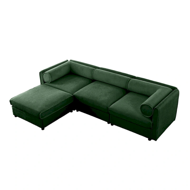 Canapé sectionnel modulaire en forme de L rembourré en chenille 109 po avec siège de rangement, combinaison DIY