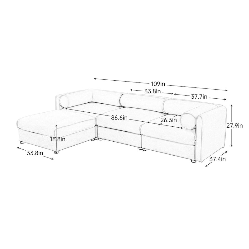 Canapé sectionnel modulaire en forme de L rembourré en chenille 109 po avec siège de rangement, combinaison DIY