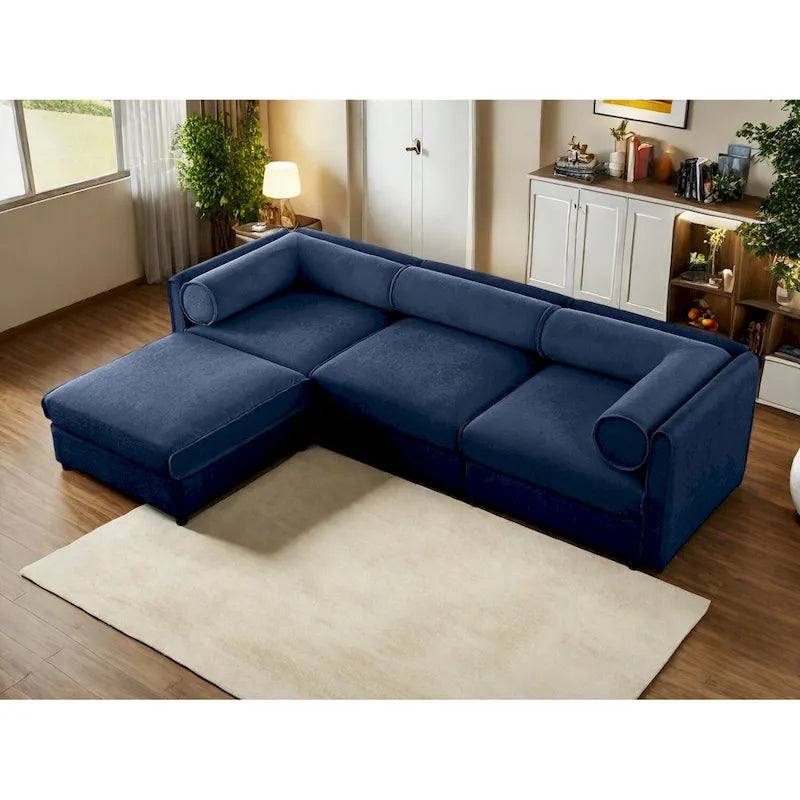 Canapé sectionnel modulaire en forme de L rembourré en chenille 109 po avec siège de rangement, combinaison DIY