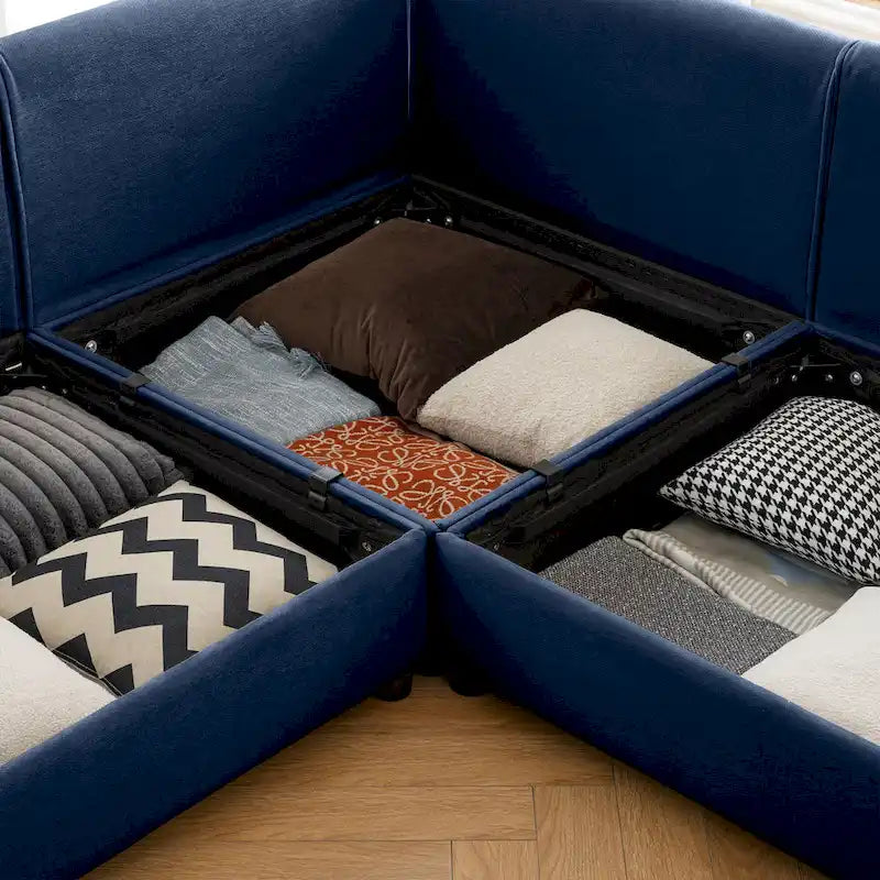 Canapé sectionnel modulaire en forme de L rembourré en chenille 109 po avec siège de rangement, combinaison DIY