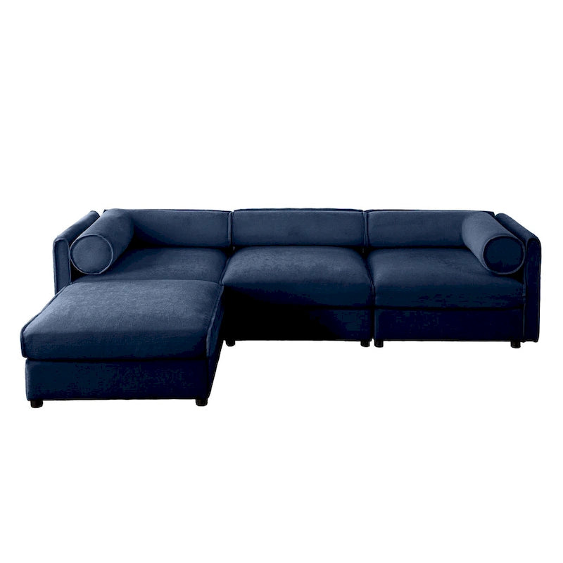 Canapé sectionnel modulaire en forme de L rembourré en chenille 109 po avec siège de rangement, combinaison DIY