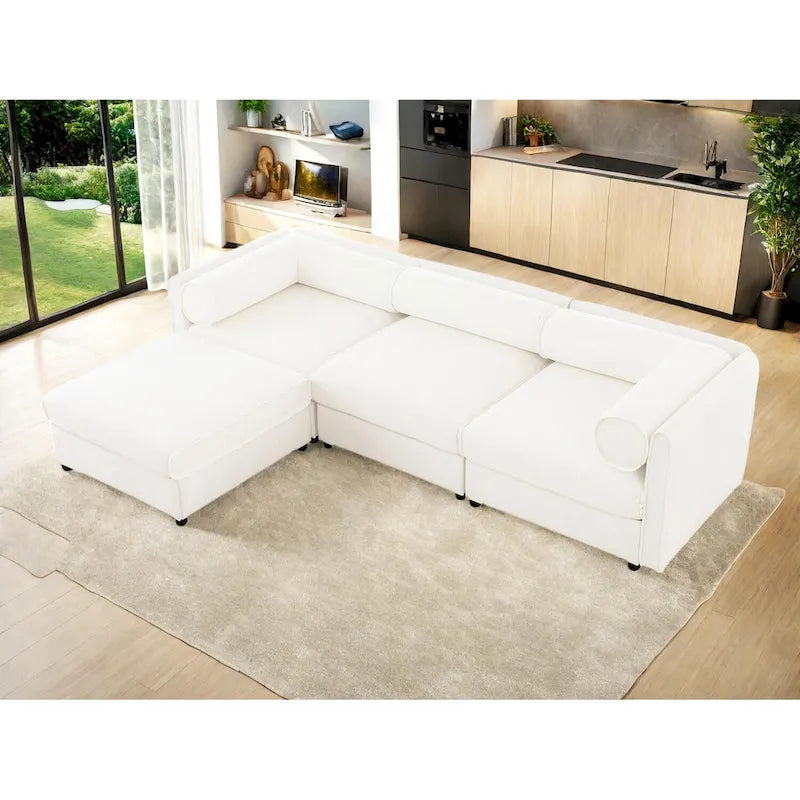 Canapé sectionnel modulaire en forme de L rembourré en chenille 109 po avec siège de rangement, combinaison DIY