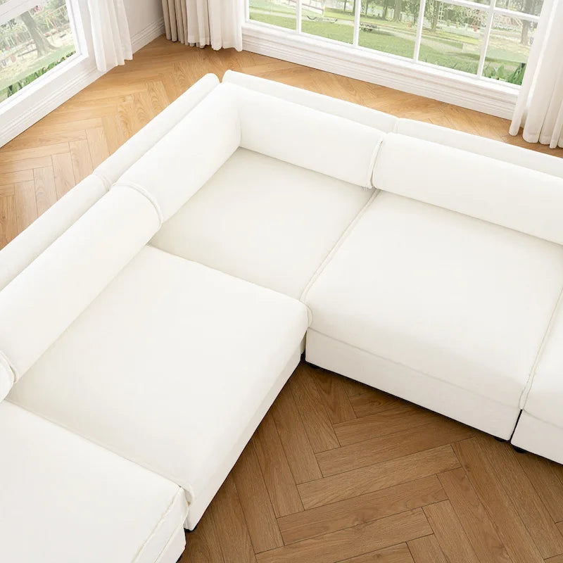 Canapé sectionnel modulaire en forme de L rembourré en chenille 109 po avec siège de rangement, combinaison DIY