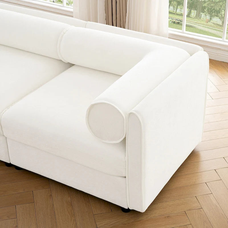 Canapé sectionnel modulaire en forme de L rembourré en chenille 109 po avec siège de rangement, combinaison DIY