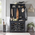 Banc d'entrée de ferme de 42 po de large avec porte-manteau, armoire de vestiaire