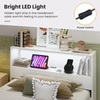 Cadre de lit double en bois Gymax avec station de charge et lumière LED