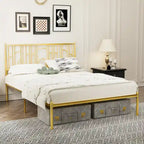 Cadre de lit plateforme Queen Size avec montants décoratifs, rangement sous le lit et sans besoin de sommier tapissier