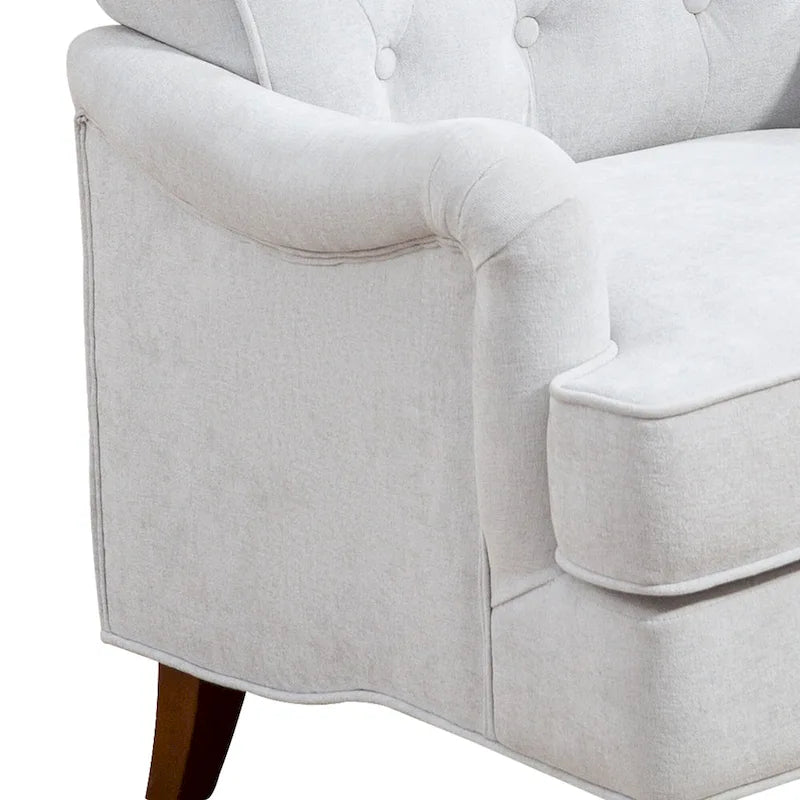 Fauteuil d'appoint en tissu chenille avec pieds rétro en bois, coussin en mousse haute densité et ressorts, et capacité de poids de 136 kg