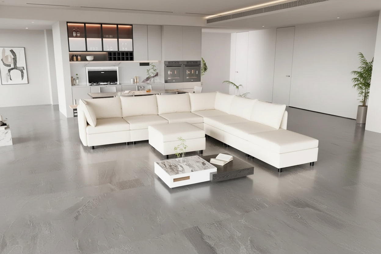 Beige 129 Convertible 8-Seater Modular Sofa with Storage