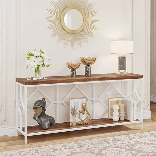 71 Inches Extra Long Console Table Sofa Table with Open Storage Shelf, Narrow Long Sofa Tables Entry Table Behind Couch Table