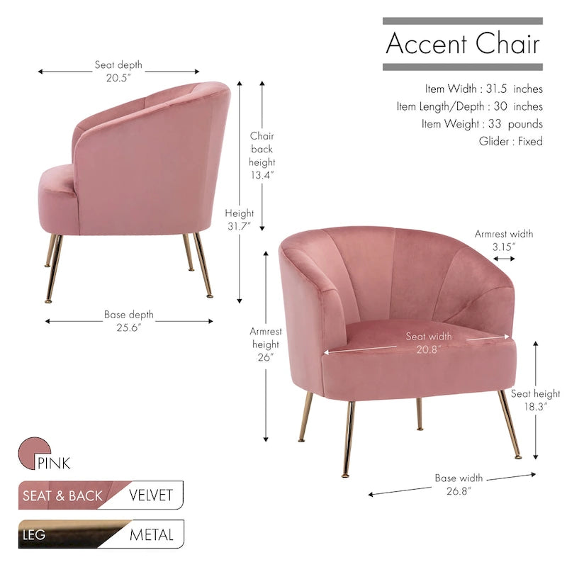 Fauteuil d'appoint Skye en velours capitonné avec pieds chromés