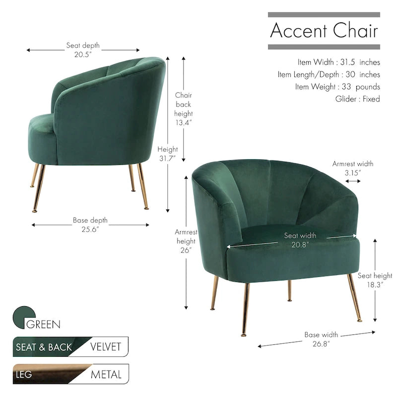 Fauteuil d'appoint Skye en velours capitonné avec pieds chromés
