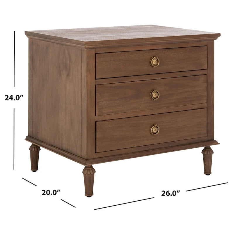 Table de chevet en bois à 3 tiroirs Firyal