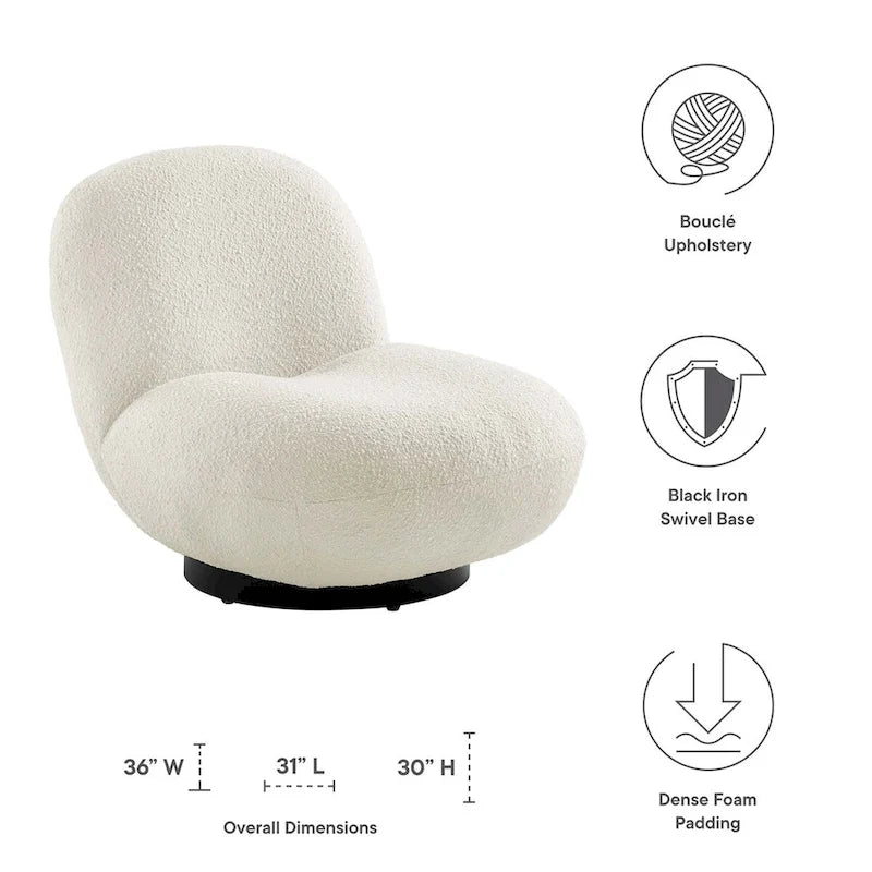Fauteuil pivotant Kindred en bouclette avec piètement en métal noir mat
