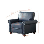 Fauteuil simple en cuir avec pieds en bois et clous décoratifs