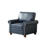 Fauteuil simple en cuir avec pieds en bois et clous décoratifs