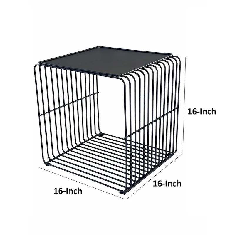 Table d'appoint Reo 16 pouces, cadre en métal noir en forme de cascade