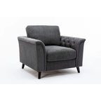 Fauteuil d'appoint Sen 37 pouces, accoudoirs capitonnés, rembourré, lin gris, bois massif